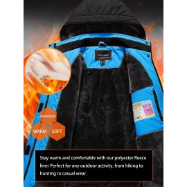 Large-size Women's Waterproof Soft-shell Ski Jacket with Fleece Lining, Hooded, Multiple Pockets, Warm, Comfortable, Bright Colors, Plus-size Coat for Outdoor Sports, Snowsports, Snowboarding, Hiking, Mountaineering, Camping, Daily Casual Work