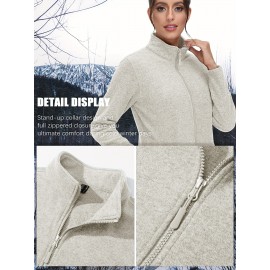 Women's Plus Size Fleece Jacket Full Zip Stand Collar Casual Jacket Autumn And Winter Warm Coat Lightweight Soft Comfort Jacket 2 Zipper Pockets Daily Travel Wear Commute Office To School Home Outdoor Recreation Activities Large Size Fleece Jacket