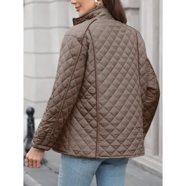 Women's Oversized Polyester Coat, Casual Hug Fit, Small Stand Collar, Long Sleeve, Zipper Closure, Autumn And Winter Warm Coat