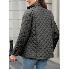 Women's Oversized Polyester Coat, Casual Hug Fit, Small Stand Collar, Long Sleeve, Zipper Closure, Autumn And Winter Warm Coat