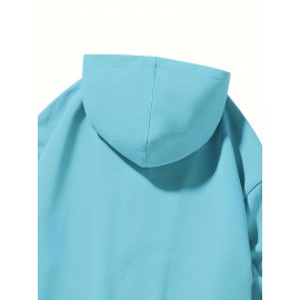 Chic Plus Size Women's Hooded Jacket - Color Block, Zip-Up Outdoor Coat With Drawstring & Pockets For Fall/Winter