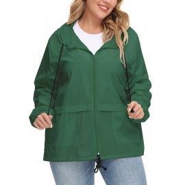 Plus Size Raincoat Women Water Resistant Rain Jacket Packable Outdoor Hooded Windbreaker