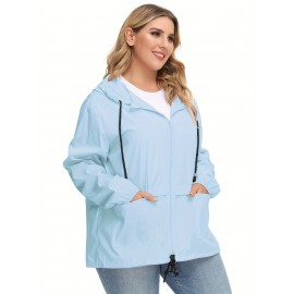 Plus Size Raincoat Women Water Resistant Rain Jacket Packable Outdoor Hooded Windbreaker