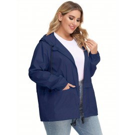 Plus Size Raincoat Women Water Resistant Rain Jacket Packable Outdoor Hooded Windbreaker