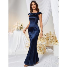 Bodycon Solid Mermaid Dress, Elegant Short Sleeve Dress For Party & Banquet, Women's Clothing