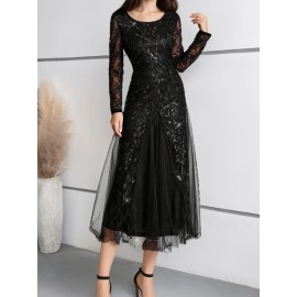 Elegant Directional Light Luxury Sequined Heavy Work Women'S Banquet Evening Dress