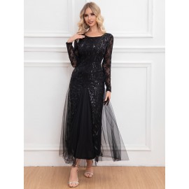Elegant Directional Light Luxury Sequined Heavy Work Women'S Banquet Evening Dress