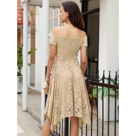 Women's Lace Cocktail Dress Hi-Lo Off Shoulder Bridesmaid Swing Formal Party Dress
