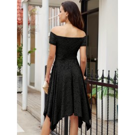 Women's Lace Cocktail Dress Hi-Lo Off Shoulder Bridesmaid Swing Formal Party Dress