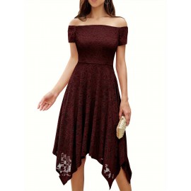 Women's Lace Cocktail Dress Hi-Lo Off Shoulder Bridesmaid Swing Formal Party Dress