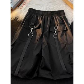 Women's Cargo Drawstring Shorts - Flap Pockets, Elastic Waist, Casual Style, Perfect for Spring & Summer, Comfortable and Versatile Clothing