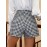 Elegant Women'S Houndstooth Shorts, Polyester Blend, Pleated High-Waisted Shorts, Woven Fabric, for Spring/Summer/Fall