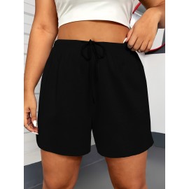Solid Color Drawstring Shorts, Vacation Loose Shorts For Spring & Summer, Women's Clothing